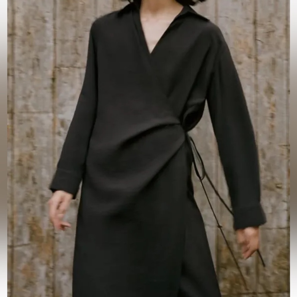 Zara NEW long sleeve Black Wrap Dress - Picture 2 of 5